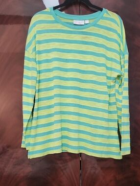 Belle  (Kim Gravel) Long-Sleeve Striped Tee in Mint & Lime